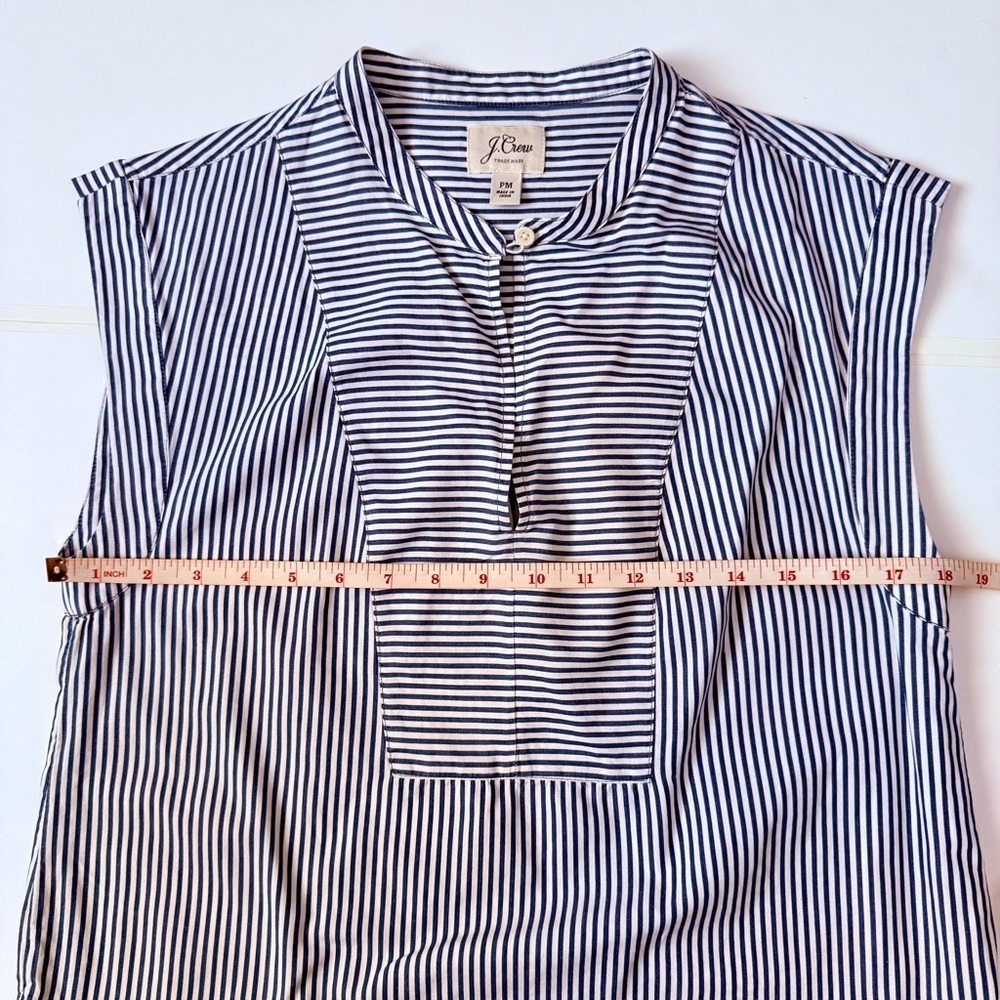 J.Crew Striped Cotton Popover Top Blue White MP Petite - Picture 6 of 8